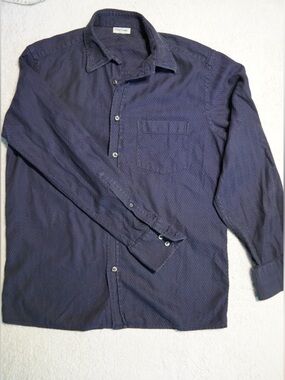 Gran Sasso Made in Italy Men's Long-Sleeve Navy Herringbone Button-Up Shirt